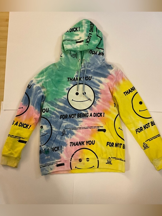 Snow milk Tops - Snow Milk Tie Dye Smiley Face Hoodie Thank You For Not Being A Dick Pastel LARGE
